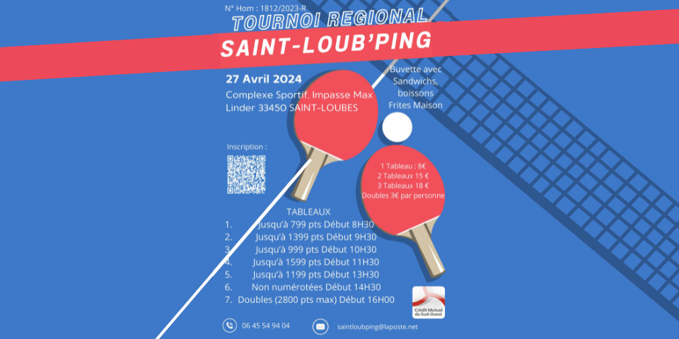 Tournoi Régional - 27 avril 2024 - Saint Loub'Ping (33)
