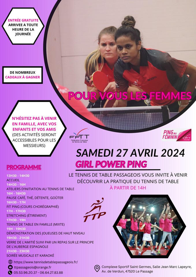 Journée Ping Féminines au TTP 27 avril