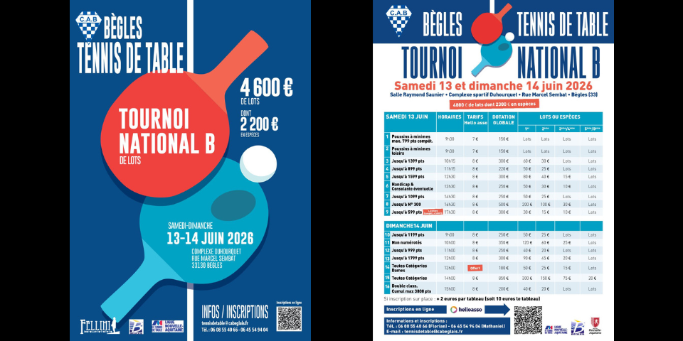 Tournoi National B - 13 & 14 juin 2026 - Bègles (33)