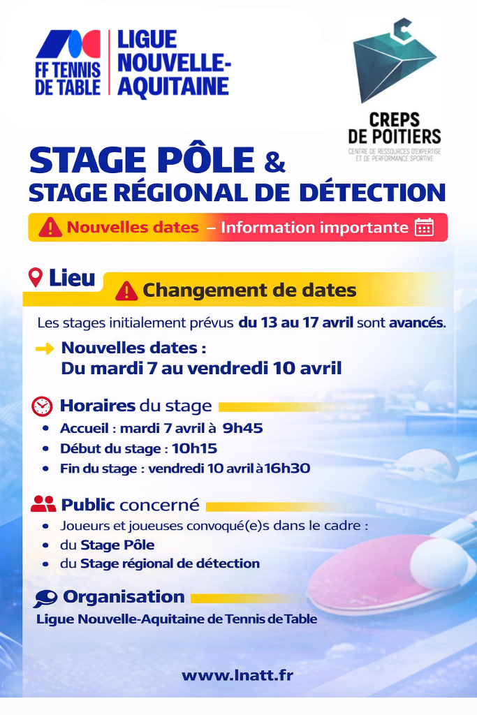 AFFICHE STAGE AVRIL 2026