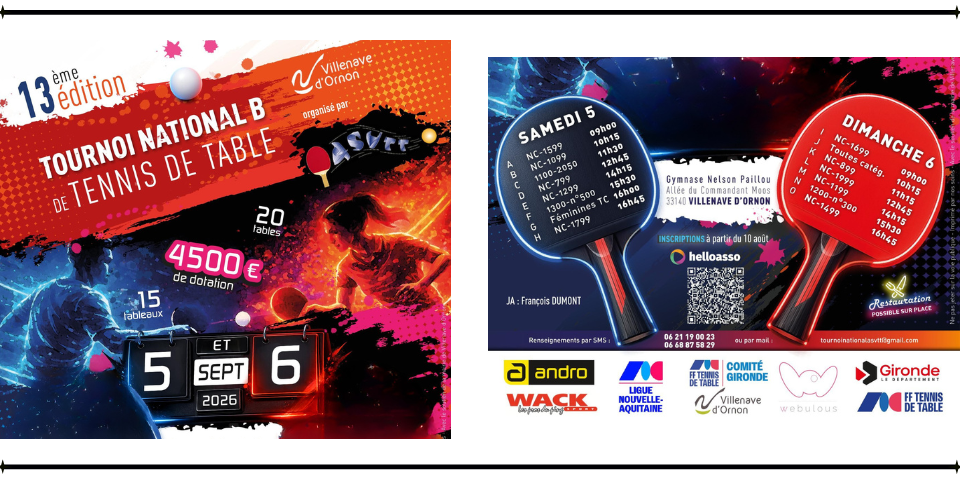 Tournoi National B - 5 & 6 septembre 2026 - Villenave (33)