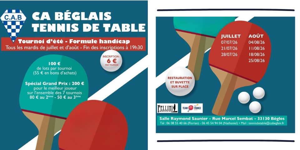 Tournois été 2026 CA Béglais TT